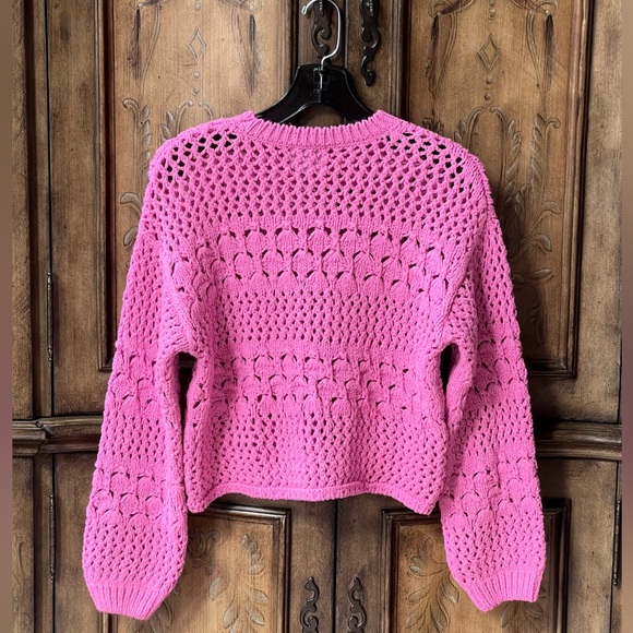 Zara Girls Bright Pink kids Open Knit cropped Crewneck Sweater 10/12 13/14 - Picture 10 of 17